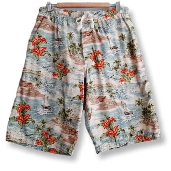 POLO by Ralph Lauren Cotton Swim Board Shorts Ocean & Beach Pattern Men's Sz M - Picture 1 of 13